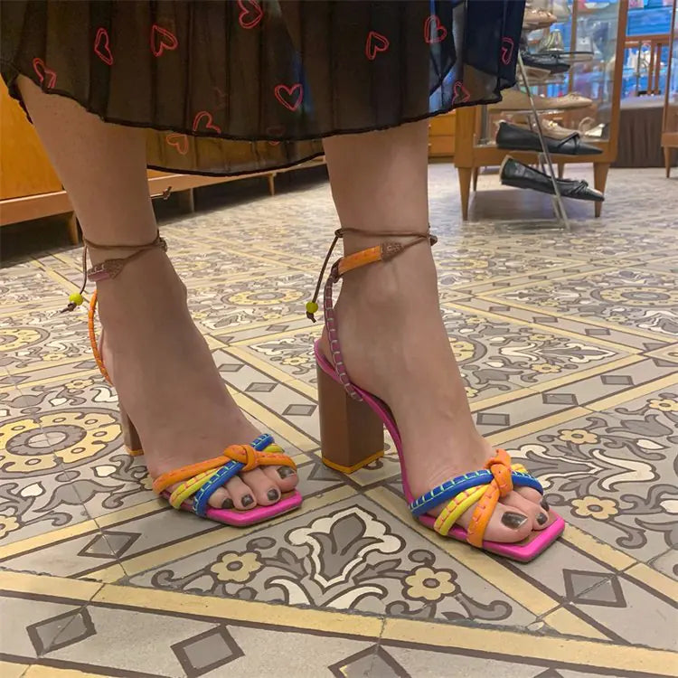 Elegant Block Heels with Stylish Color Straps - Shic Unlimited