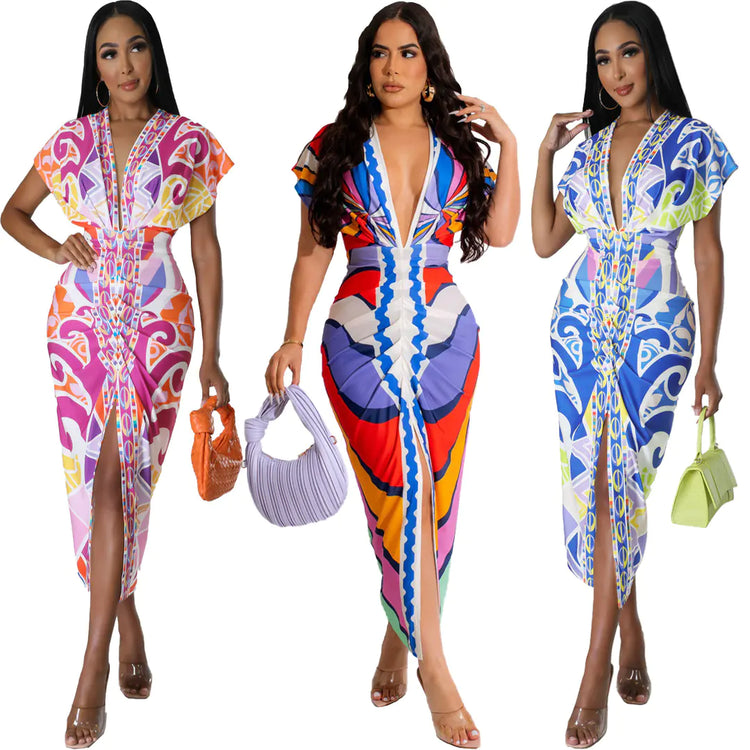 Shic V-Neck Bodycon Dress with Slit - Shic Unlimited