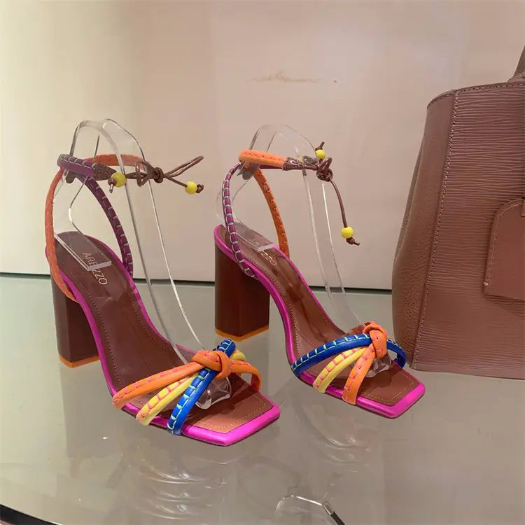 Elegant Block Heels with Stylish Color Straps - Shic Unlimited