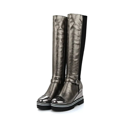 High-Top Patent Leather Wedge Boots
