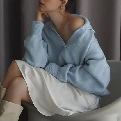 Solid Knit Polo Neck Sweater