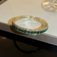 Green Emerald Diamond Open Bangle Bracelet