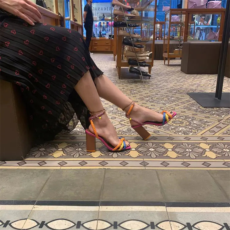 Elegant Block Heels with Stylish Color Straps - Shic Unlimited