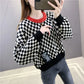 Color Block Houndstooth Crop Top Sweater
