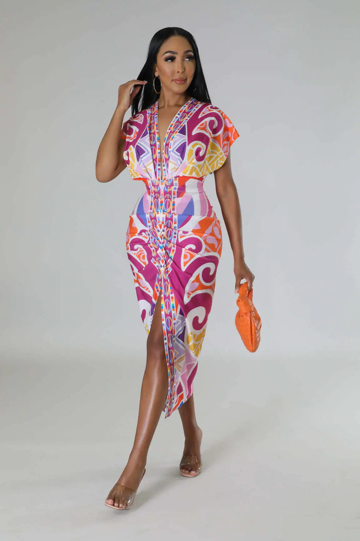 Shic V-Neck Bodycon Dress with Slit - Shic Unlimited