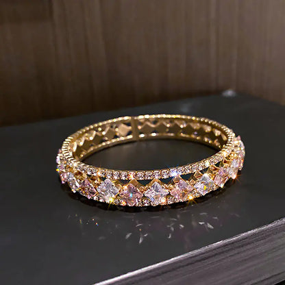 Green Emerald Diamond Open Bangle Bracelet