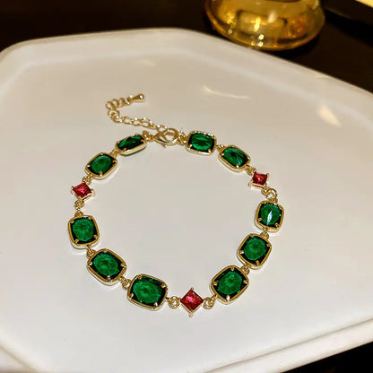 Green Emerald Diamond Open Bangle Bracelet