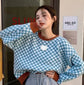 Color Block Houndstooth Crop Top Sweater