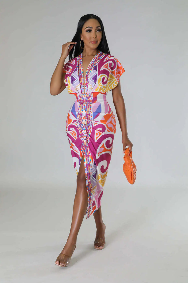 Shic V-Neck Bodycon Dress with Slit - Shic Unlimited