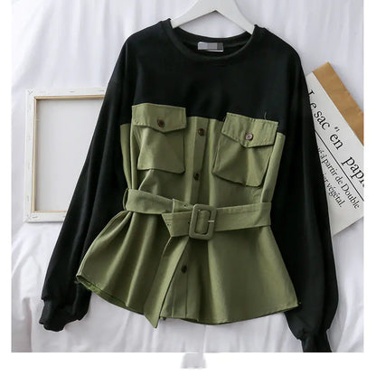 Color-Block High-Waist Long Sleeve Top for Women