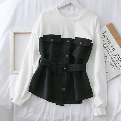 Color-Block High-Waist Long Sleeve Top for Women