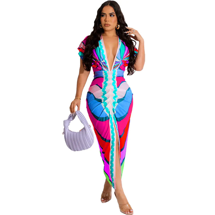 Shic V-Neck Bodycon Dress with Slit - Shic Unlimited