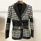 Shic Tweed Houndstooth Denim Belt Jacket - Shic Unlimited