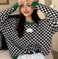 Color Block Houndstooth Crop Top Sweater