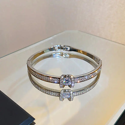 Green Emerald Diamond Open Bangle Bracelet