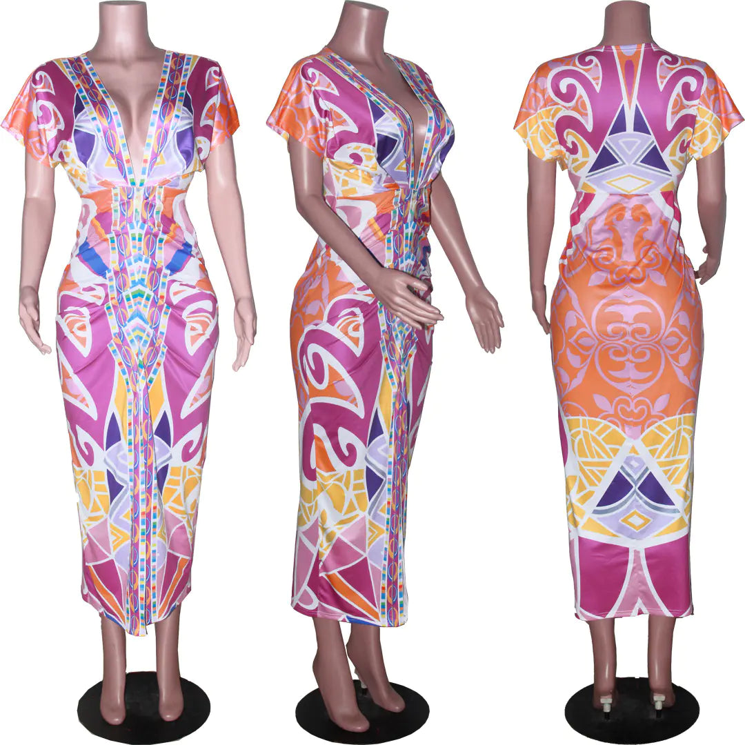 Shic V-Neck Bodycon Dress with Slit - Shic Unlimited