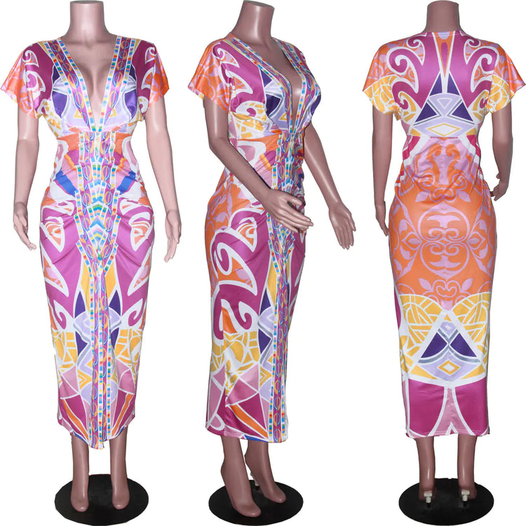 Shic V-Neck Bodycon Dress with Slit - Shic Unlimited