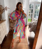 Fashion Print Balloon Sleeve Wrap Dress with Tie Slit - Shic Unlimited