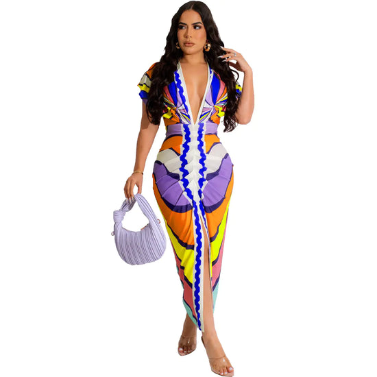 Shic V-Neck Bodycon Dress with Slit - Shic Unlimited