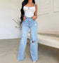 Asymmetrical High Waist Distressed Boyfriend Jeans