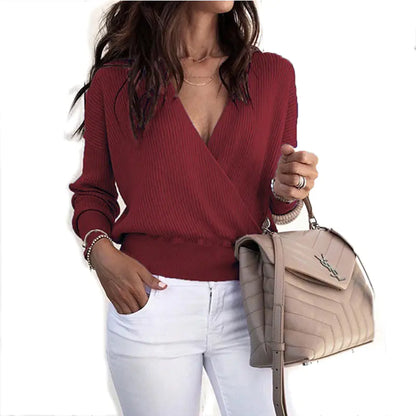 Fashionable Deep V-Neck Bat Sleeve Top