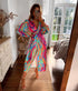 Fashion Print Balloon Sleeve Wrap Dress with Tie Slit - Shic Unlimited